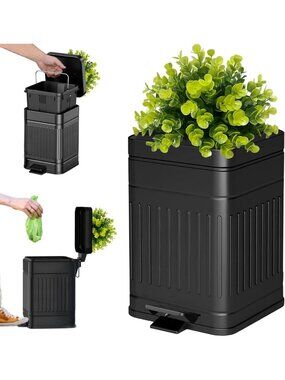 Stylish Small Trash Can with Lid for Outdoor Use - Plant-Inspired Dog Poop Bin
